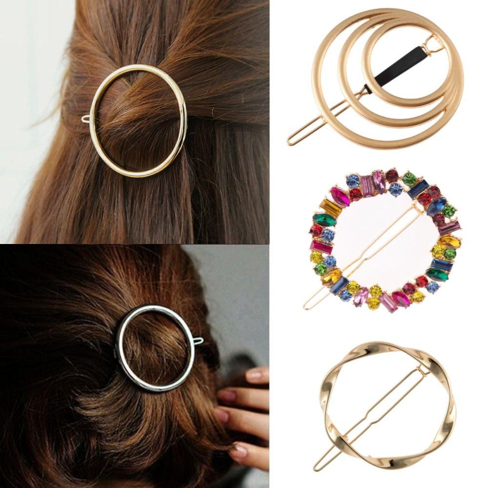 Gold Metal Hair Clips Silver Geometric Hairpin Fashion Round Barrettes Girls