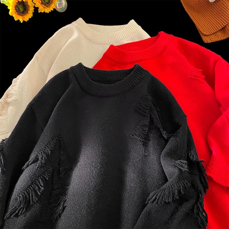 2024 Лоскутный вязаный свитер тренд High Street осень зима теплые мужские топы хип-хоп уличная одежда мужской пуловер