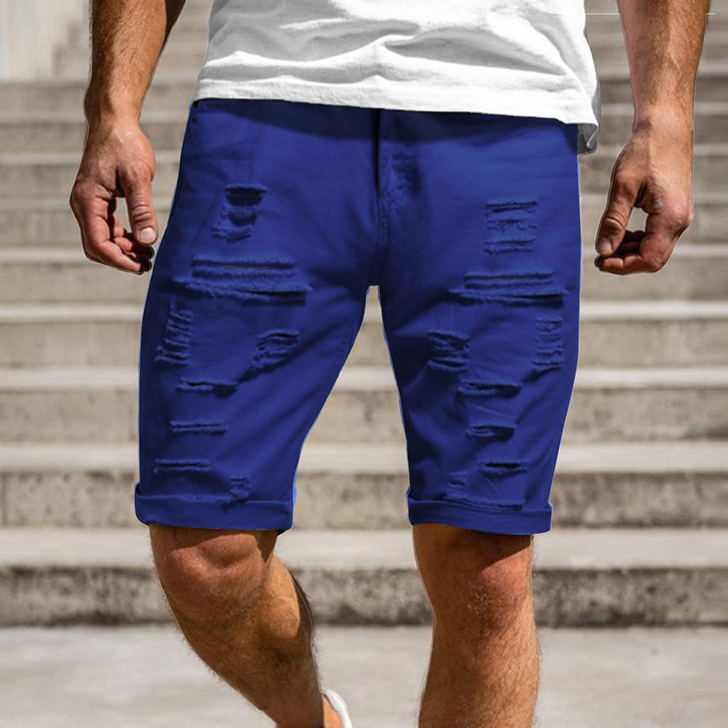 Men's Summer Casual Bright Shorts Ripped Dirty Washed Fashion Denim Shorts