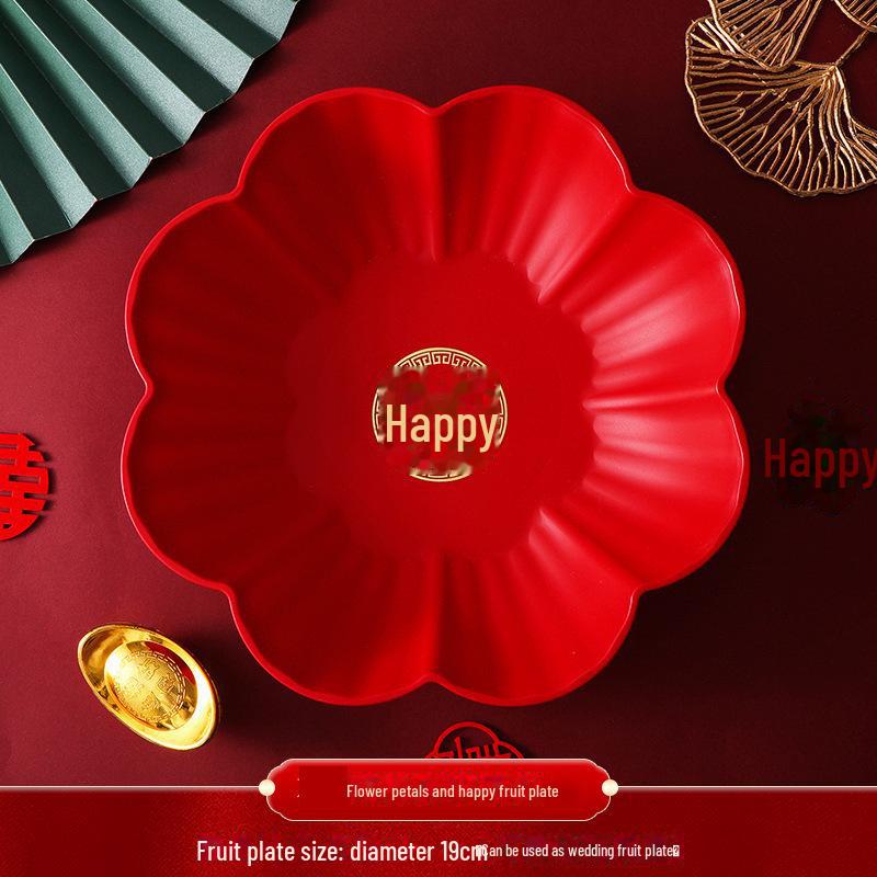 Круглый красный пластиковый поднос для фруктов и конфет для гостиной или журнального столика
