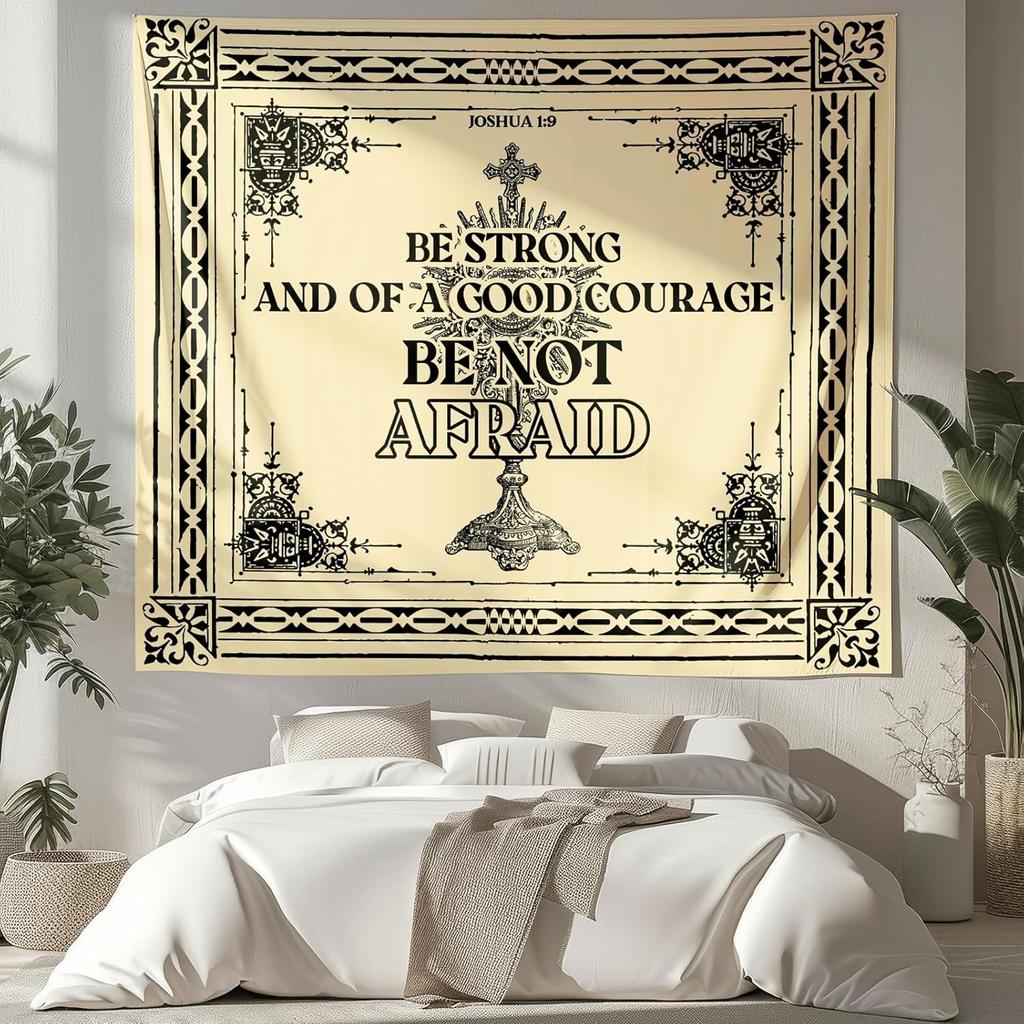 NIPINUS Christian Wall Tapestry with Bible Verses - Joshua1:9,Large tapestry wall hanging,Green Retro Motivational Flags Tapestry for Bedroom, Dorm,