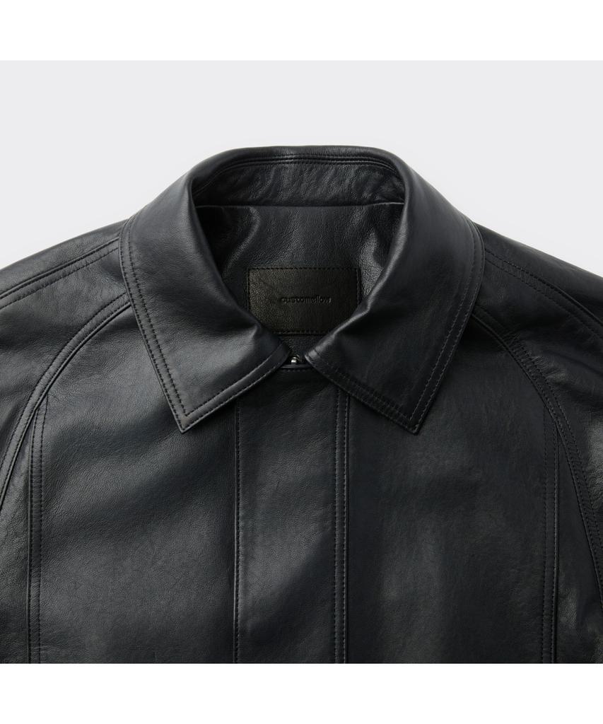 Customellow Black Leather Long Coat Cwuds26112Bkx