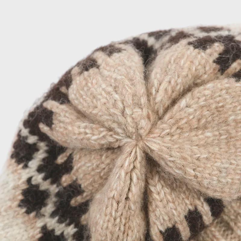 Шапка из шерсти с жаккардовым узором «Фэр-Айл» тройного сложения: Модные, теплые наушники для осени и зимы