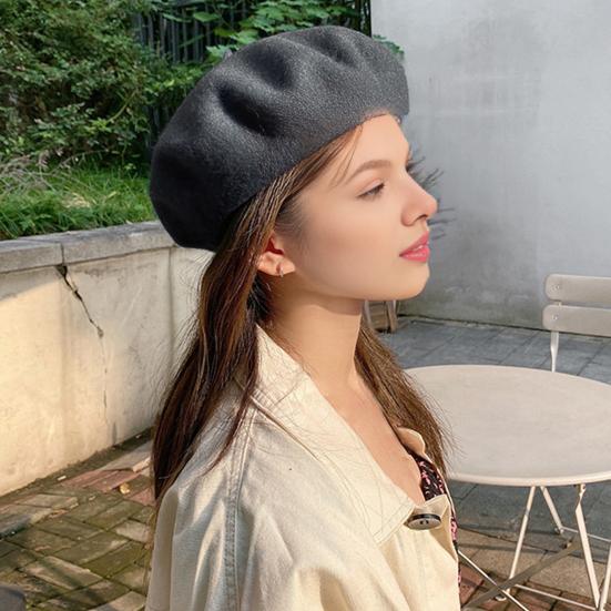 Women Beret Vintage Solid Color Painter Hat Wool Blend French Style Artist Cap Lightweight Headwear for Party Outdoor