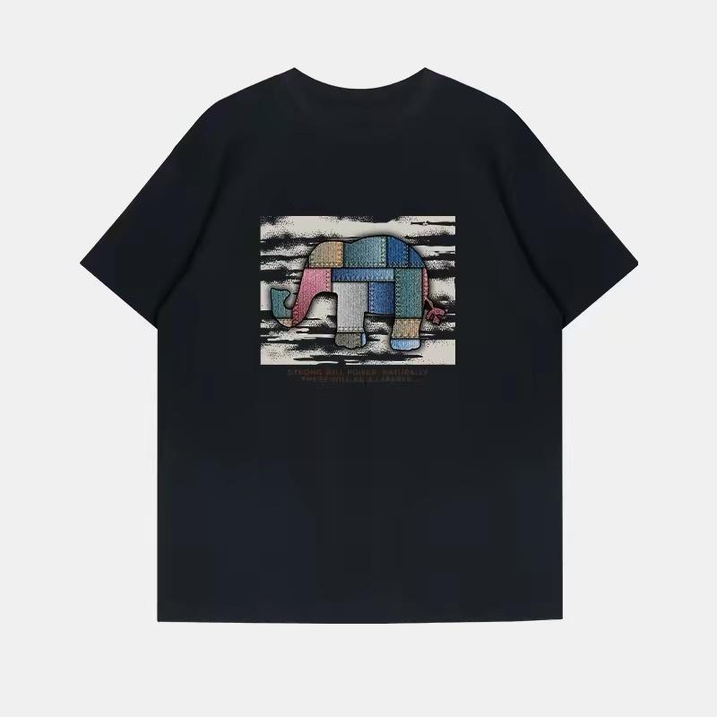 ZAZOMDE American Vintage Elephant Patch Graphic T Shirt Summer Breathable Crewneck Loose Top Hipster Unisex Streetwear Blouse