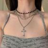 Gothic Punk Cross Stacked Necklace Female Dark Sweet Cool Babes Beaded Collarbone Chain Retro Metal Neck Chain