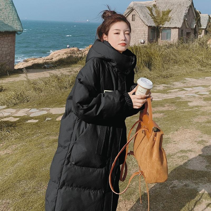 Зимняя пуховая куртка для женщин, средней длины, новый стиль, утолщенное пальто-пуховик до колена, хлопковая куртка с капюшоном