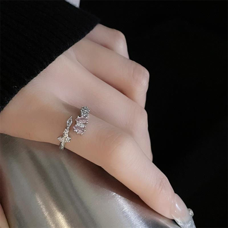 Pink Zircon Series Open Ring Cross French High-End Light Luxury Niche Design Sweet Cool Wind Ring Female Tide
