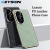 KEYSION Grid Pattern PU Leather Case for HONOR 200 Pro 5G Plating PC Camera Lens Protection Phone Cover for Huawei Honor 200 5G