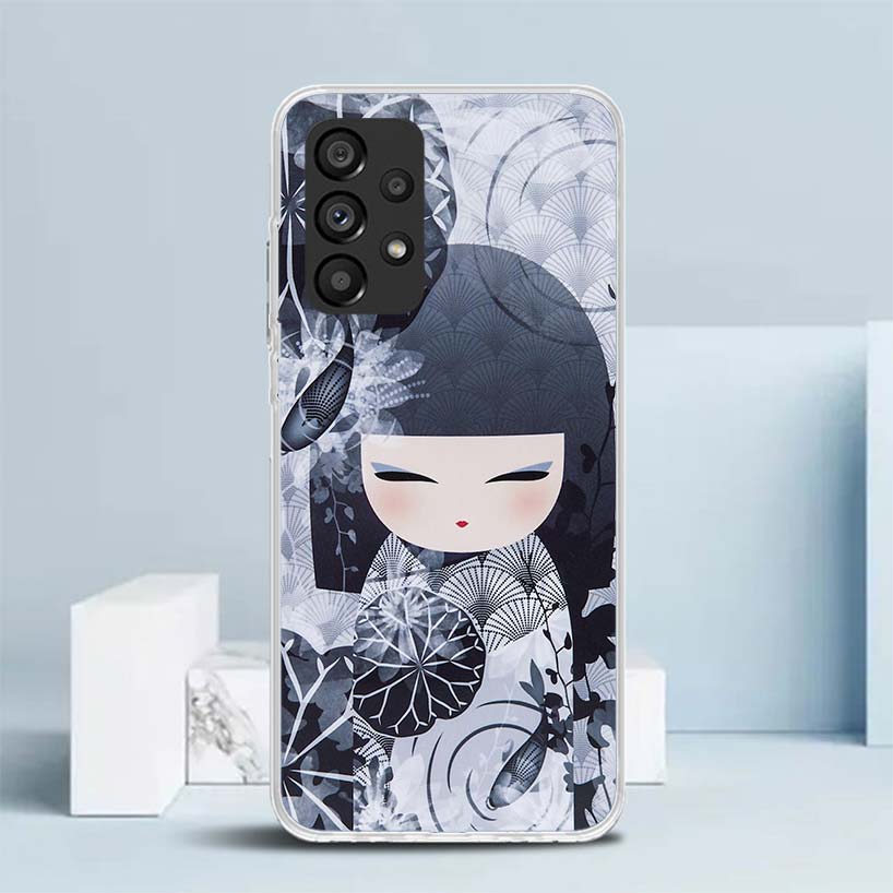 Чехол Kokeshi Doll Kimono Girl Мягкий для Samsung Galaxy A17 A37 A57 A16 A26 A36 A56 A15 A14 A55 Чехол для телефона A13 A53 A25 A35 A24 A3