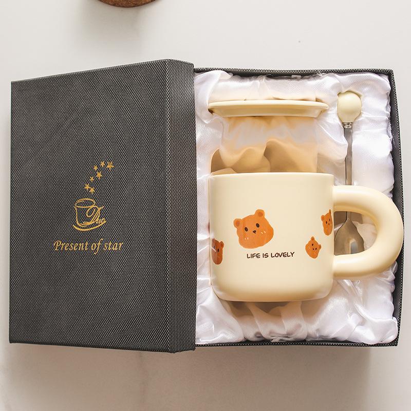 Керамическая кружка 'Мишка' Милая мультяшная креативная стильная бытовая кофейная парная чашка для завтрака подарок