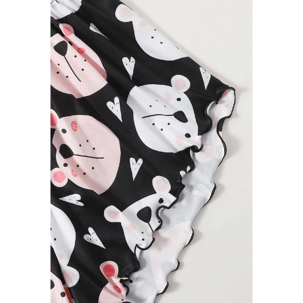 Ультрамягкий пижамный комплект с принтом «Спящий плюшевый мишка» и шорты с ремешками