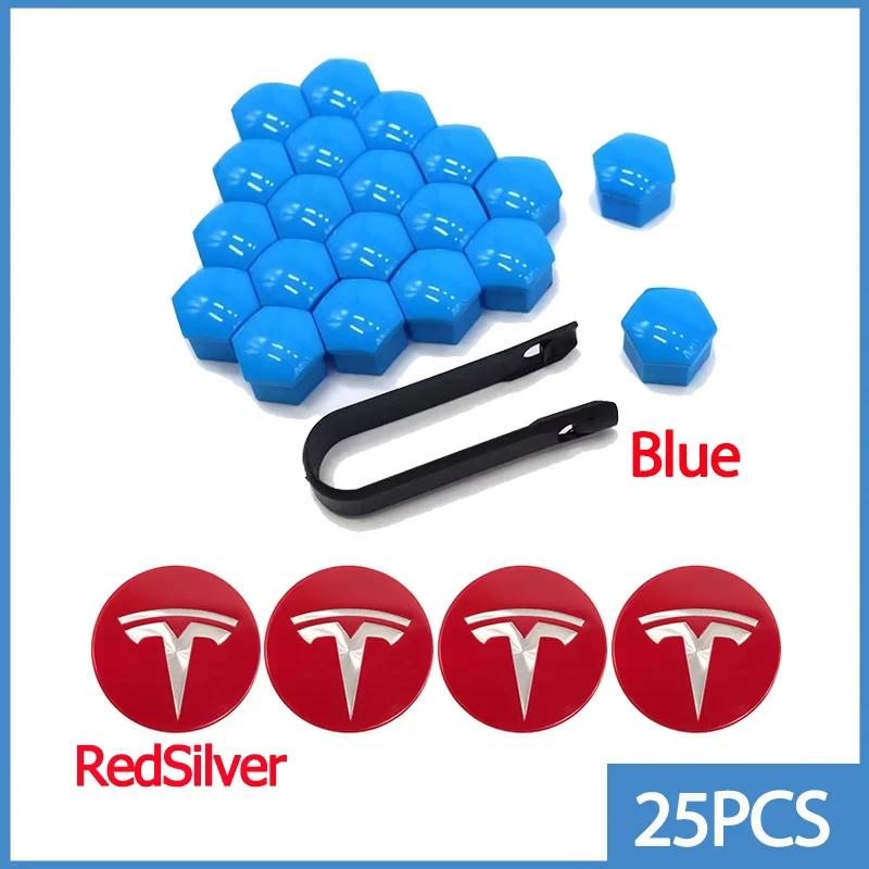 Wheel Center Hub Caps for Tesla Model 3 Y S X 25pcs 29pcs Car Valve Cap Tire Lug Nut Protective Covers Modified Decoration