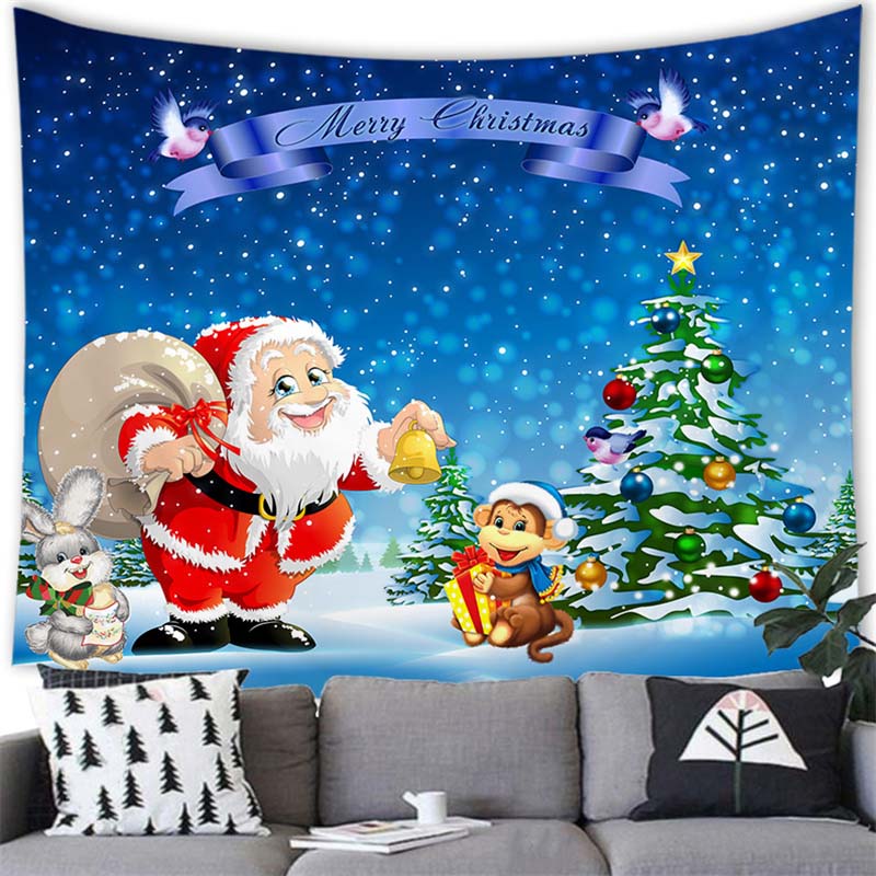 Санта-Лось Снеговик Принт Домашний Декор Гобелен Настенный Рождественский Декор Стены Гостиной Комнаты Фон Ткань Tapiz navideño