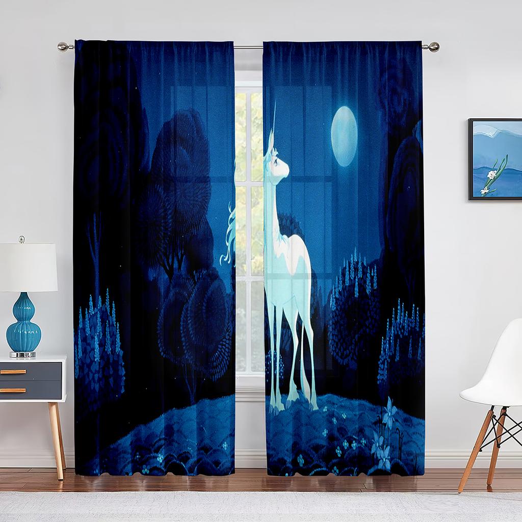 Красочные единороги Радуга Принт Узор Прозрачная вуаль Шторы для спальни Гостиная Кухня Декор Шифон Тюль Окна Шторы