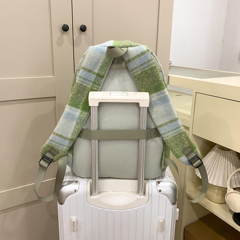 Шерстяной клетчатый школьный рюкзак для студента, большой вместимости, женский рюкзак