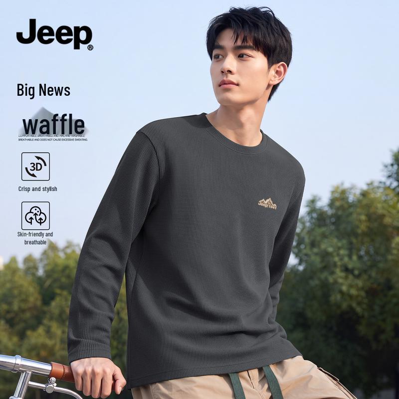 JEEP Men's Waffle Knit Long Sleeve Crew Neck Base Layer Shirt