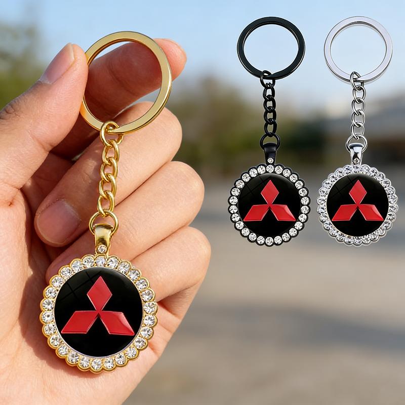 Diamond Car Keychain Pendant Key Ring Holder for Mitsubishi Pajero L200 Outlander ASX Eclipse Montero Ralliart Starion Galant