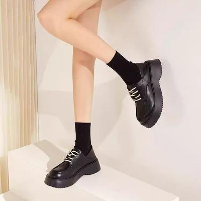 Туфли на шнуровке на толстой подошве из маленькой кожи женский стиль новый студенческий стиль с юбкой нежные туфли весенние ретро одинарные туфли