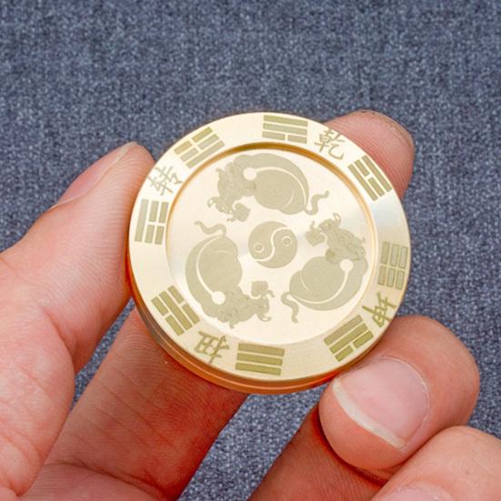 Монеты Фиджет Слайдер Забавные Китайские Иероглифы Тайцзи Круглый из Латуни Приносят Удачу Портативный Снятие Стресса Игрушка Спиннер с Монетами Удачи Подарок для Взрослых
