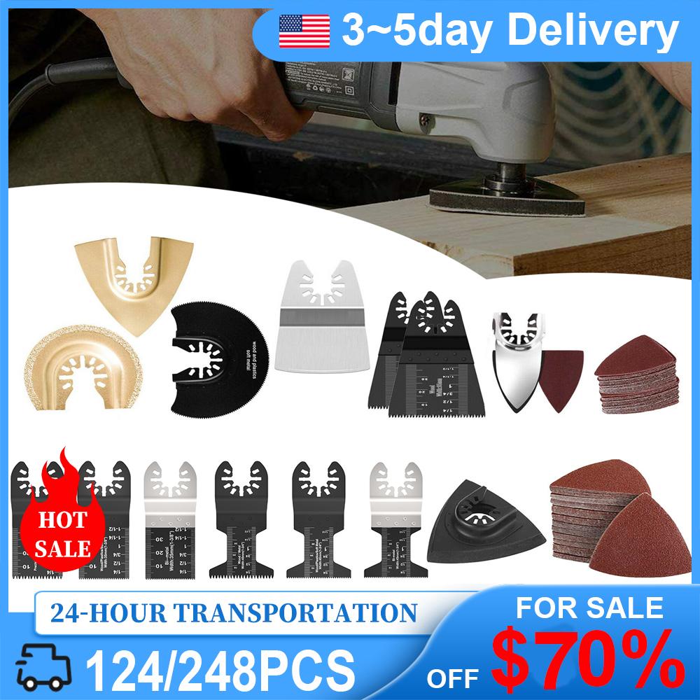 124/248Pcs Quick-release Oscillating Tool Multi-function Tool Saw Blades Renovator Trimmer Blades for Wood Plastic Metal Cutting