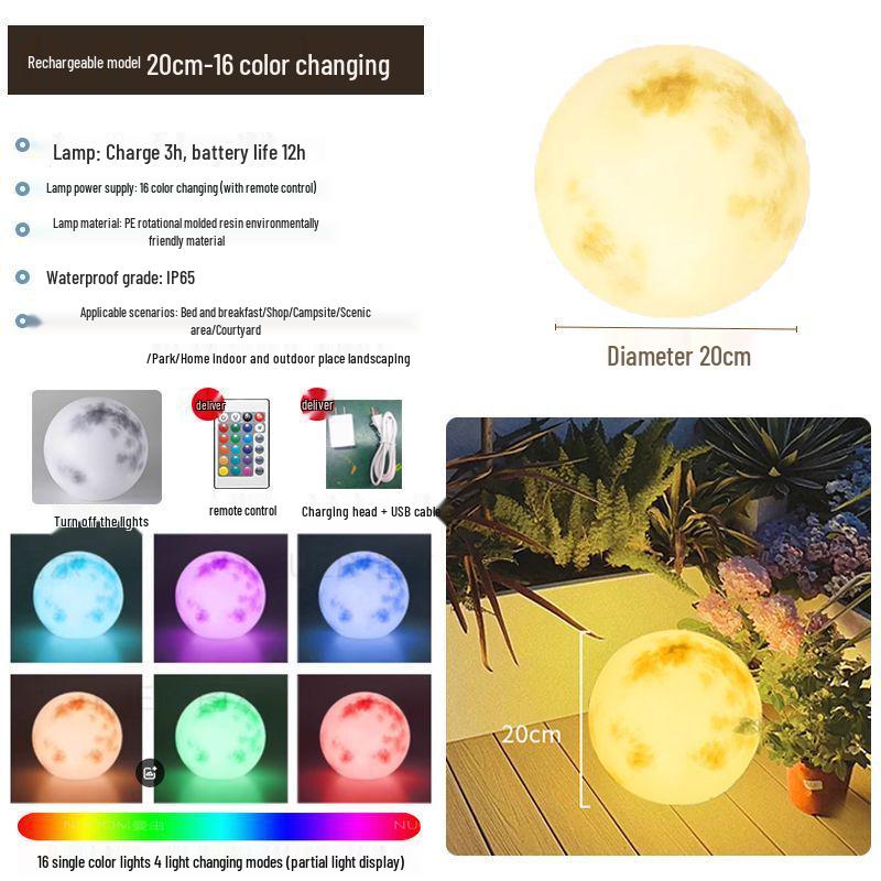 Водонепроницаемый лунный светильник на солнечной батарее для украшения сада, газона и двора