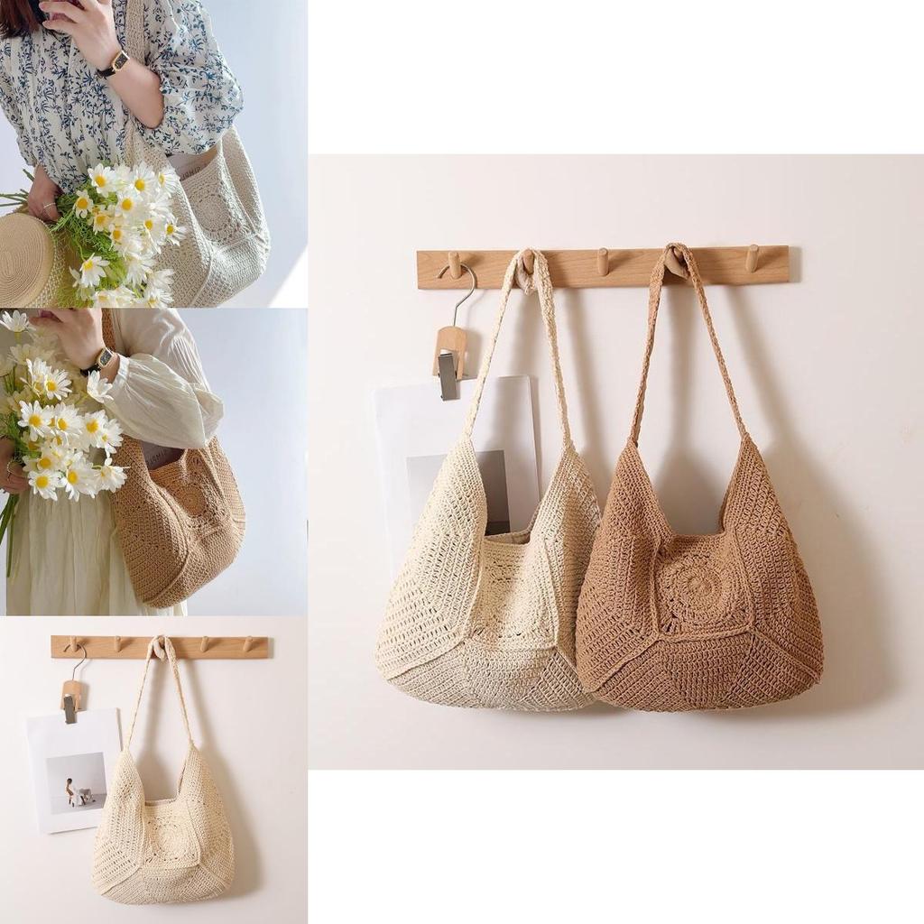 Urban Minimalist Hollowed Cotton Underarm Bag With Open Pocket For Womens Daily Style