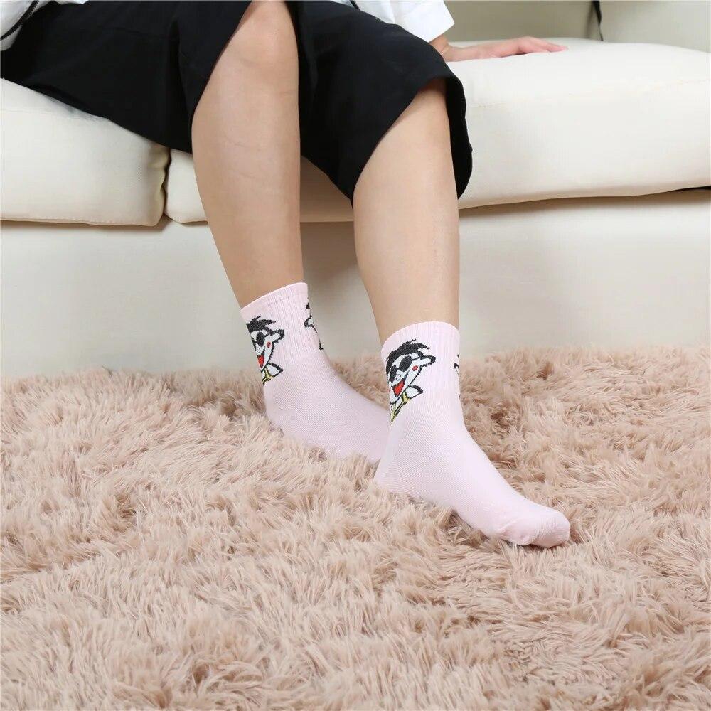 Женские повседневные носки Harajuku, корейские японские хлопковые носки с котенком и пламенем Ulzzang, мужские рождественские носки в китайском кактусе с акулой инопланетянином