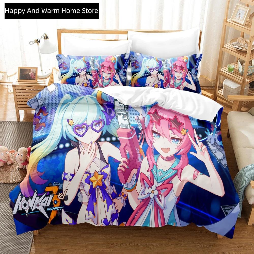 3D Аниме Honkai Impact 3-го Поколения Комплект Постельного Белья С Принтом 2_3 шт Мягкий Пододеяльник Комплект Постельного Белья Удобный Пододеяльник Для Дома Домашний Текстиль