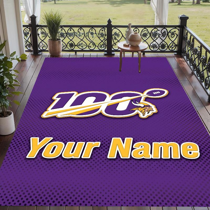 Custom Name Minnesota Vikings Crystal Velvet Floor Rug Personalized Text Soft Carpet Home Decor