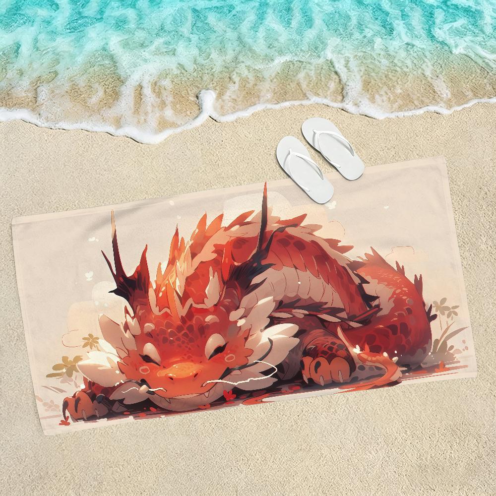 New Year Cartoon Dragon Towel Soft Lightweight Anti-Sand Large Beach Towel Quick-Drying Bath Sports Family