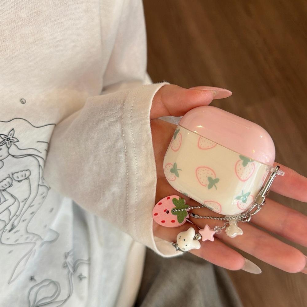 Cute pink strawberry IMD earphone cover for Apple AirPods 1 /1 generation cartoon pendant case PRO1/PRO1