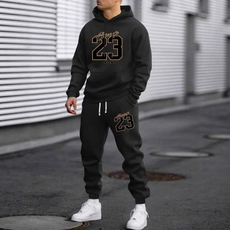 Hot Trend Winter Unisex Loose Fleece Hoodie Set Printed Hip Hop Tracksuit