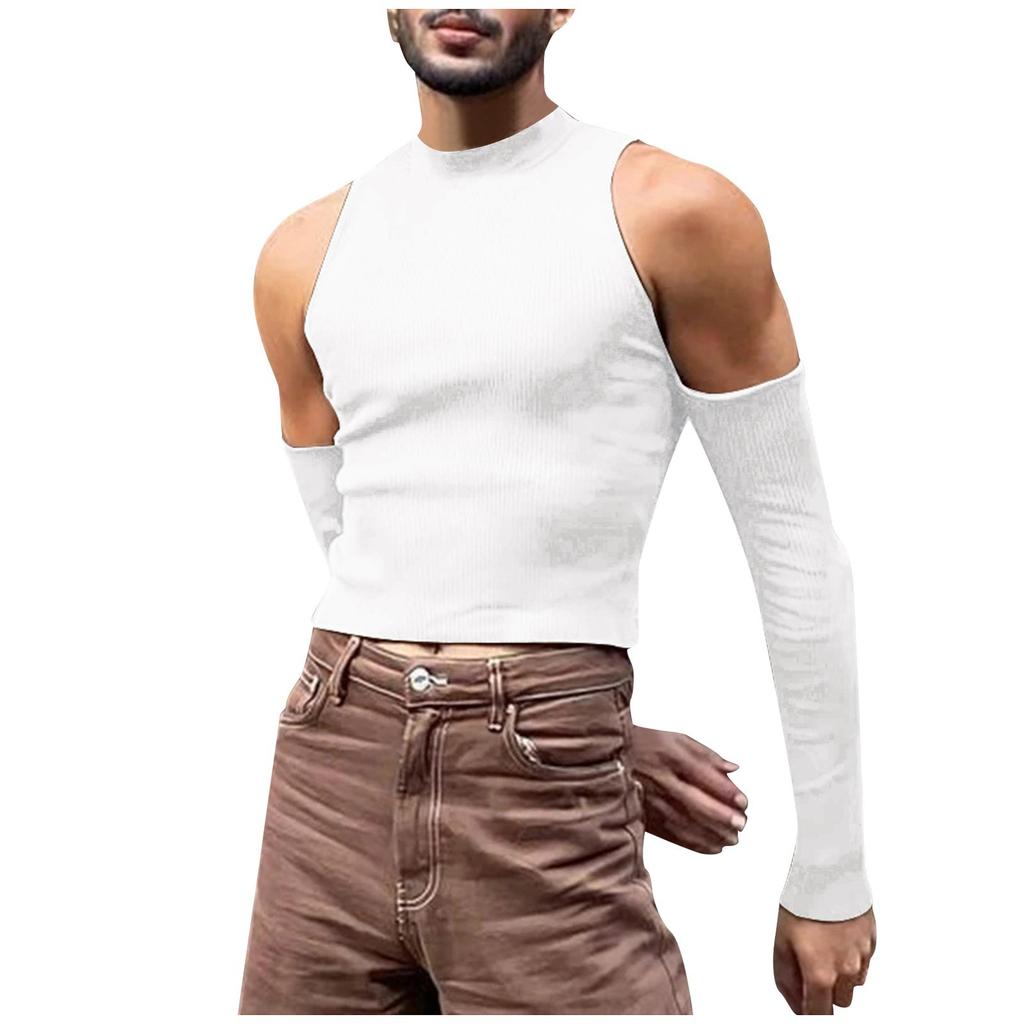 Fashion Men T Shirt Turtleneck Long Sleeve Off Shoulder Streetwear Solid Camisetas Hollow Out Casual Sexy Crop Tops