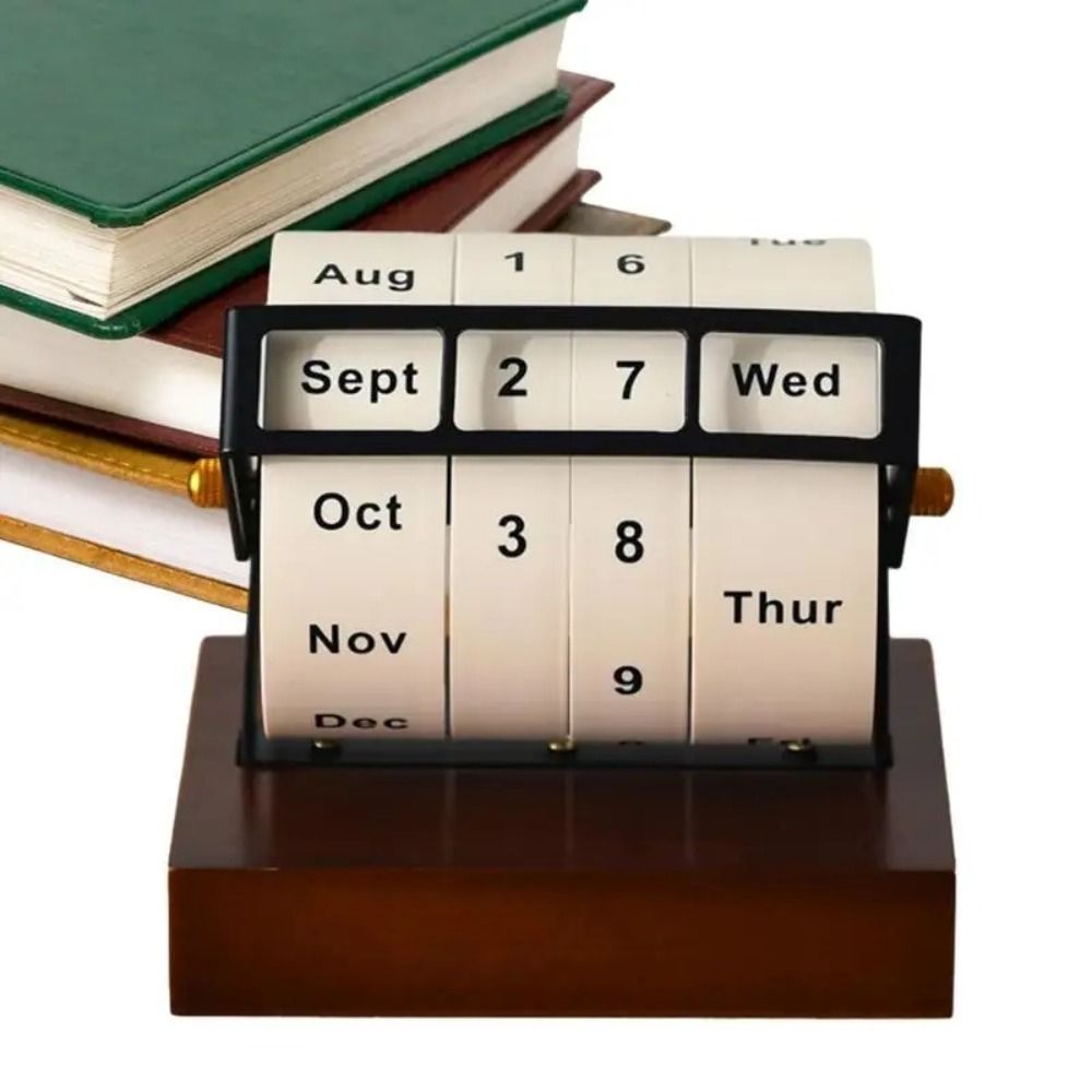 Reusable Perpetual Calendar Wooden Manual Countdown Calendar Gift Rotary Calendar Home