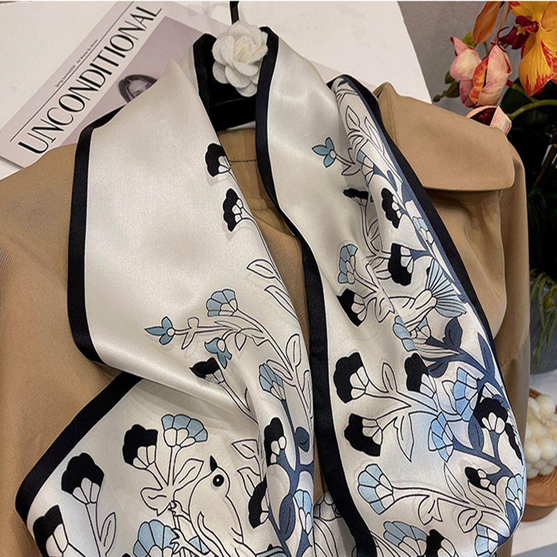 Elegant Temperament Mulberry Silk Silk Scarf Women'S Autumn Style Foreign Style Versatile Flower Double-Layer Double-Sided Silk Scarf Streamer