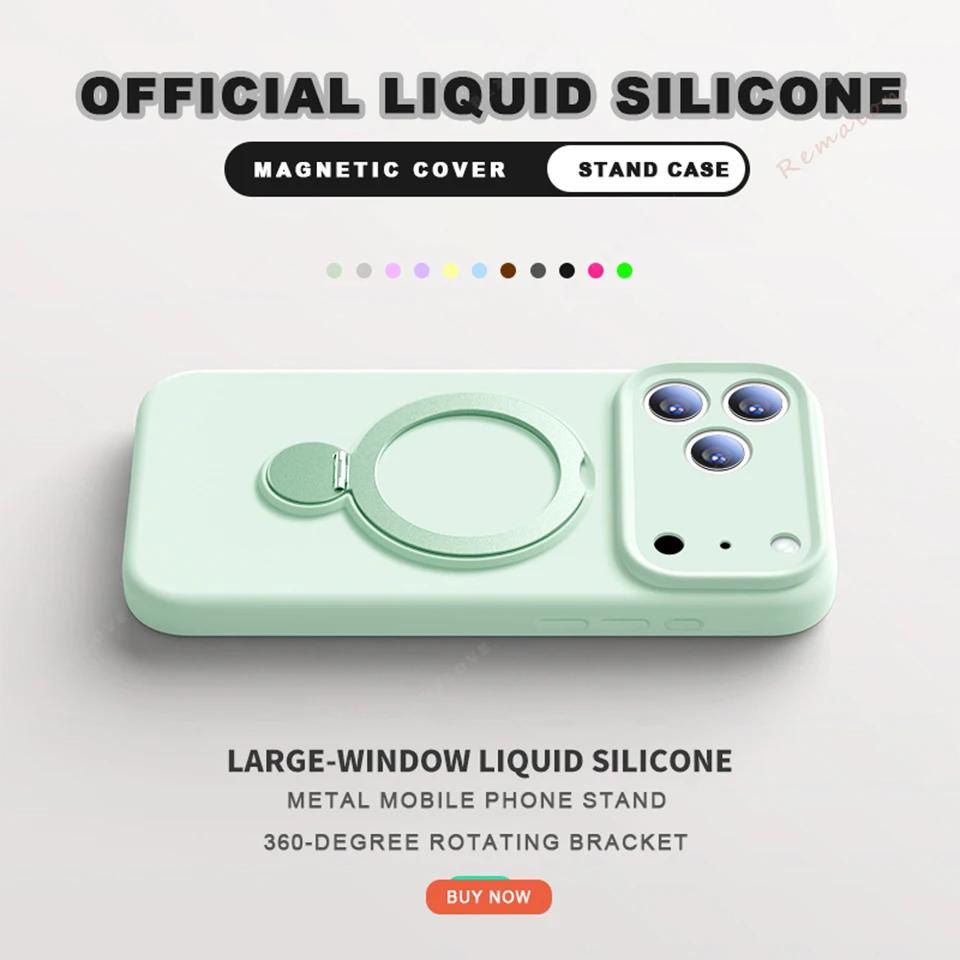 Магнитный чехол-держатель из жидкого силикона для iPhone 17 13 14 15 16 Pro Max Air Plus Magsafe Подставка Держатель Защитная крышка