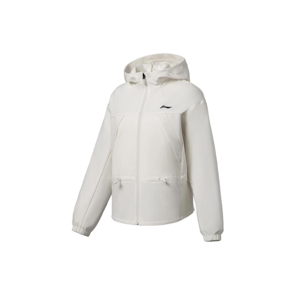 Li Ning Fitness Series Solid Color Logo Casual Loose Sports Hooded Jacket Women Jackets Off-White AFDS014-6