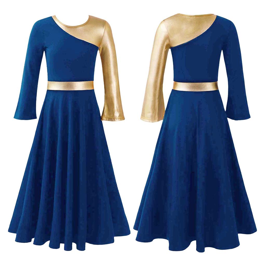 Детское церковное длинное платье для девочек, празднование восхваления духа, танцевальная макси-юбка, танцевальная одежда, танцевальная одежда с длинными рукавами