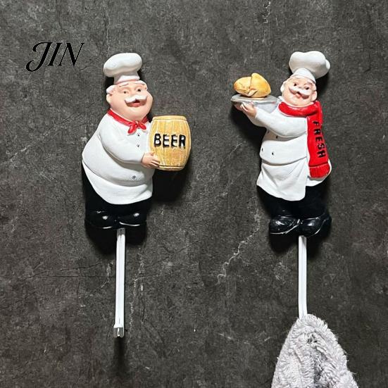 Removable Wall Hook Cute Chef Shape Hook, Strong Resin Kitchen No Punch Hole Adhesive Backing Decorative for Home Hang Utensils Dishcloths Aprons For