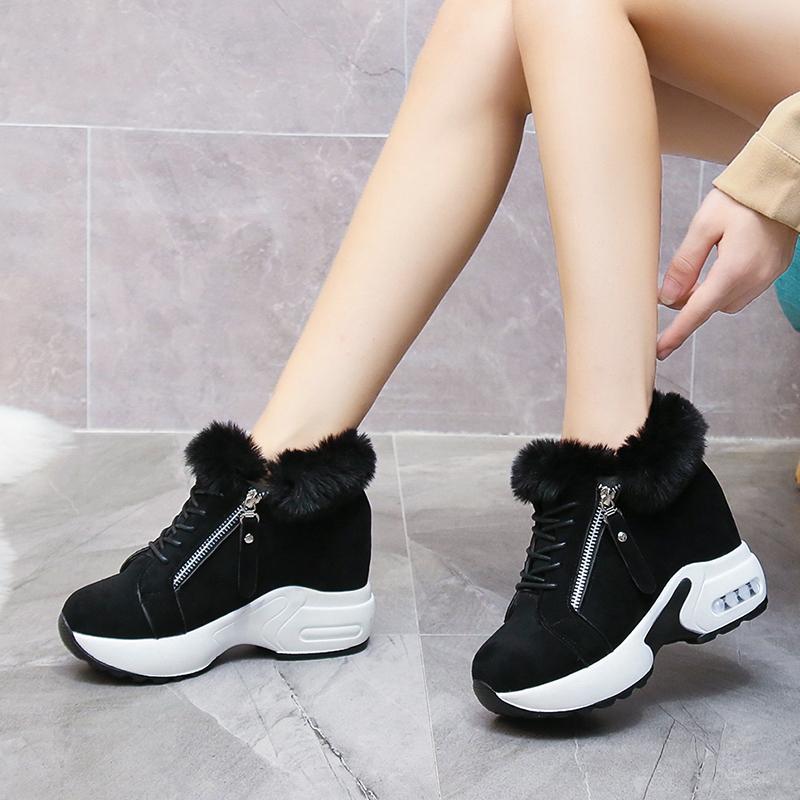 Мода 2024 года. Женские туфли на высоком каблуке. Мягкие теплые зимние кроссовки. Повседневная женская повседневная обувь с боковой молнией.