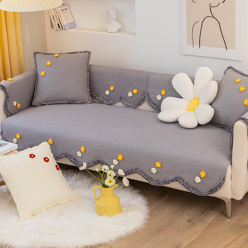 Korean Pastoral Style Pure Cotton Sofa Cushion Four Seasons Universal Non-Slip Breathable Living Room Sofa Cover Cover Cloth