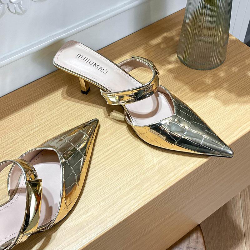 Pointed Half Slippers Women's Spring and Autumn 2025 New Versatile High Heels Stiletto Outer Wear Bag Head with Sandals