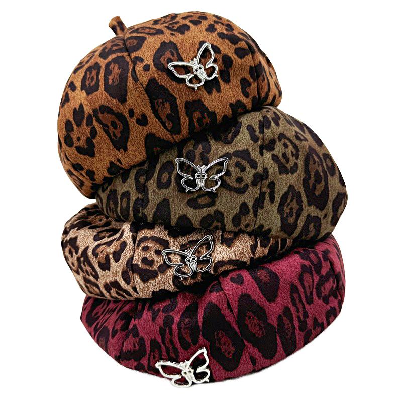 1 шт., модная хлопковая кепка в стиле досуга, универсальная восьмиугольная шляпа с леопардовым принтом, аксессуары в виде бабочки