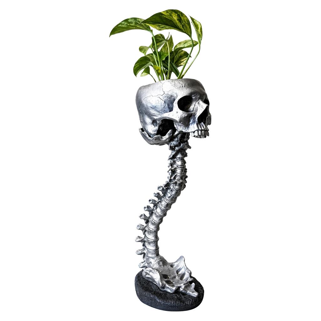 Gothic Skull Head Planter Resin Spine Stand Set Halloween Succulent Pot Home Art Decoration