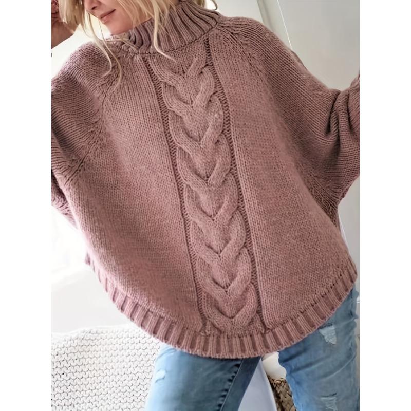 Женский винтажный черный свитер с косами, высоким воротом, свободного кроя, повседневный пуловер, винтажный свитер | Узор косы, платье-свитер