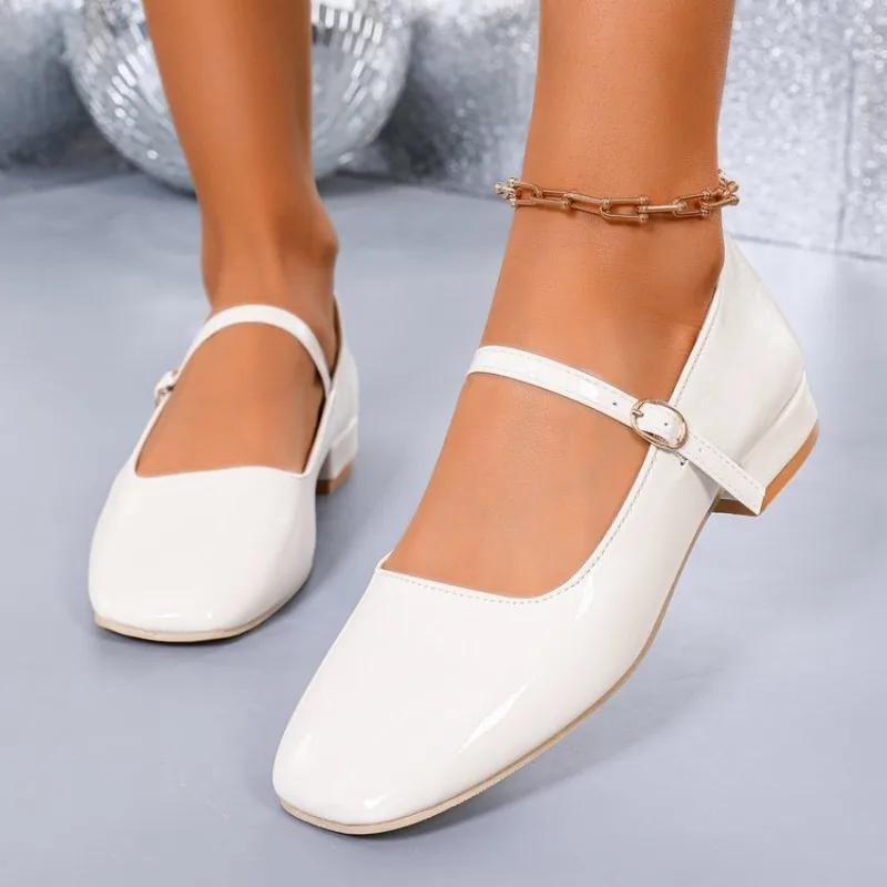 Элегантные туфли Мэри Джейн на низком каблуке, женские туфли с ремешками, белые туфли-лодочки на каблуке, женские туфли большого размера, офисные, для вечеринки, свадебные, женские большого размера