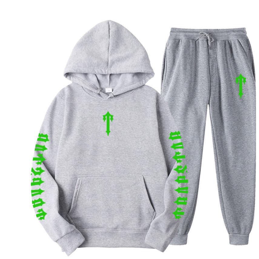 TRAPSTAR Унисекс Повседневный спортивный костюм с принтом из букв: Флисовая толстовка с капюшоном и спортивные штаны