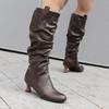 Women's High-heeled Boots Autumn and Winter Simple and Versatile Solid Color Large-size Casual Medium Boots