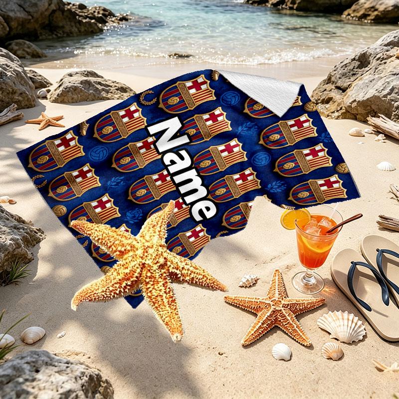 Custom Name Personalized FOOTBALL Club Barcelona Print Beach Towel, for Trip Camping Beach Party Home Decor, Birthday Gift for Family & Friends